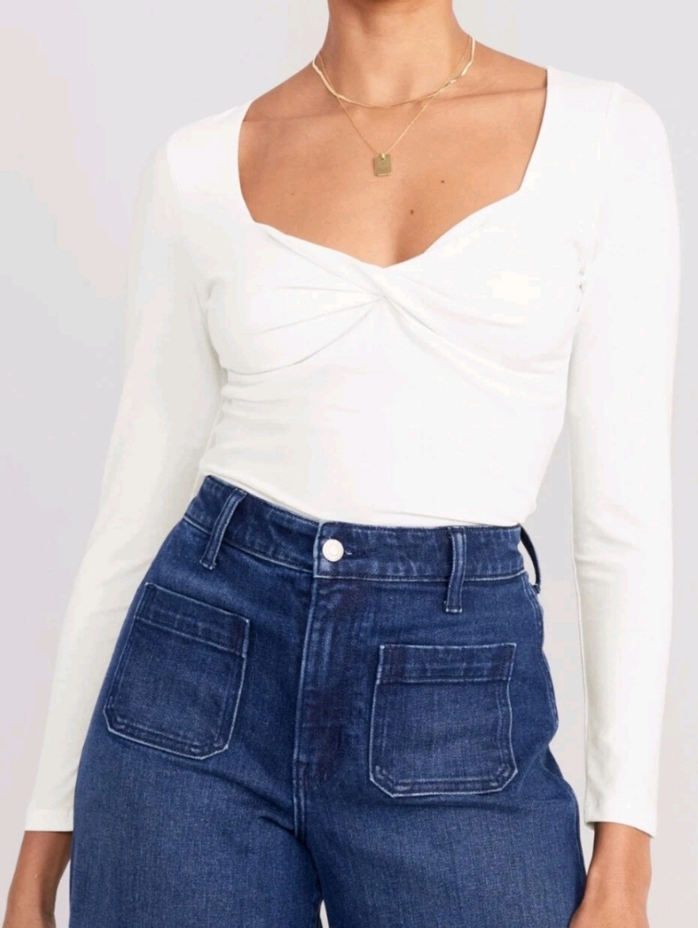 Old Navy Women's White Long-Sleeve Twist Front Top Size M: Medium